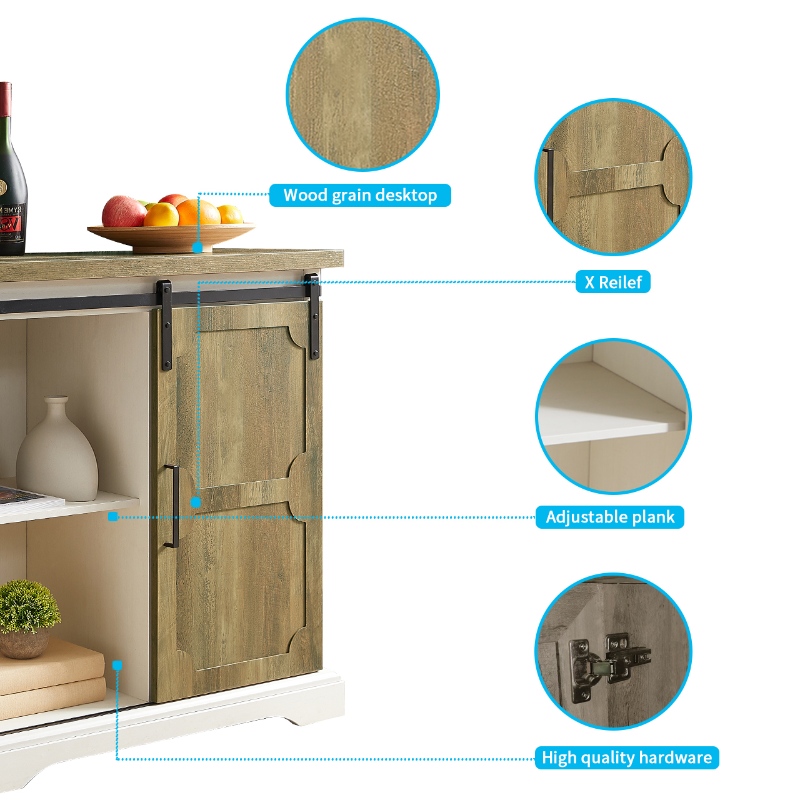 Outdoors Walnut Wood MDF Μικρά τραπέζια μπουφές μπουφέ με συρόμενες πόρτες αχυρώνα